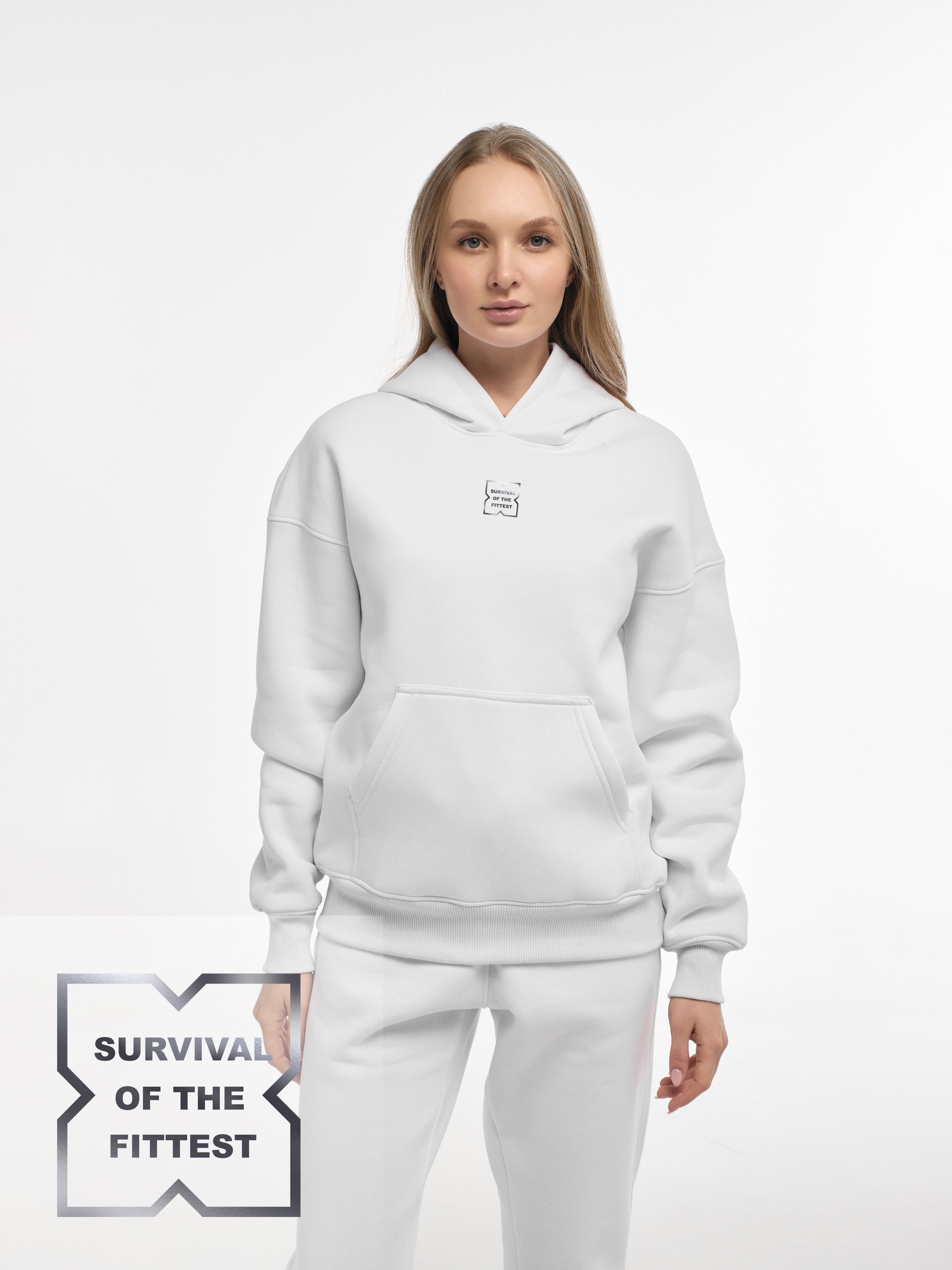 HOODIE "SURVIVAL OF THE FITTEST" | POCKET | WHITE EMOTION | XH1