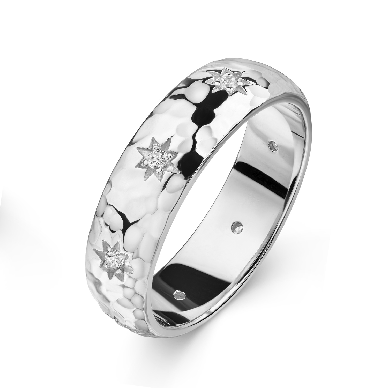 Struktur-Ring mit Hammerschlag und Zirkonia – 925er Silber