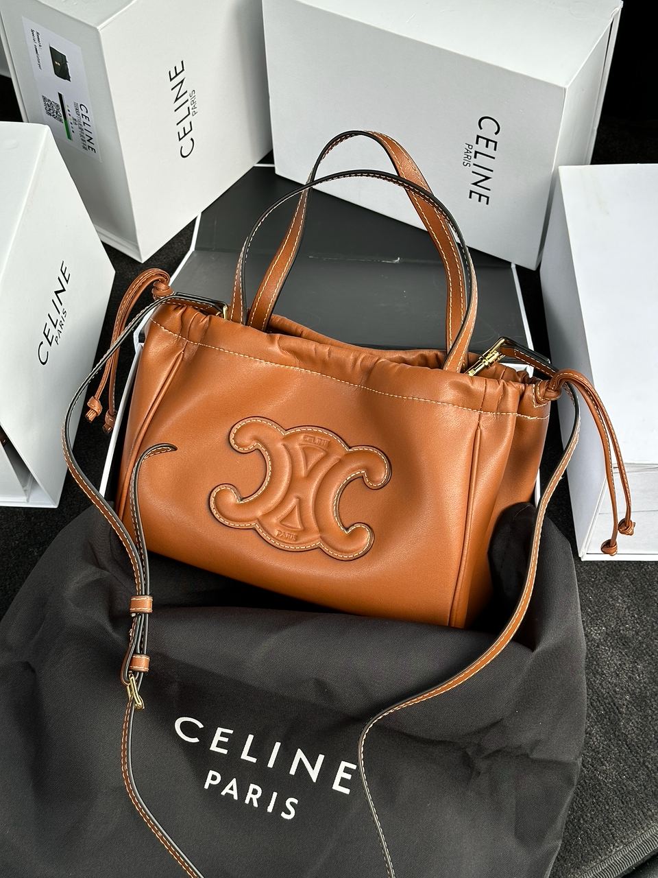 Celine Small Cabas Drawstring Cuir Triomphe In Smooth Calfskin