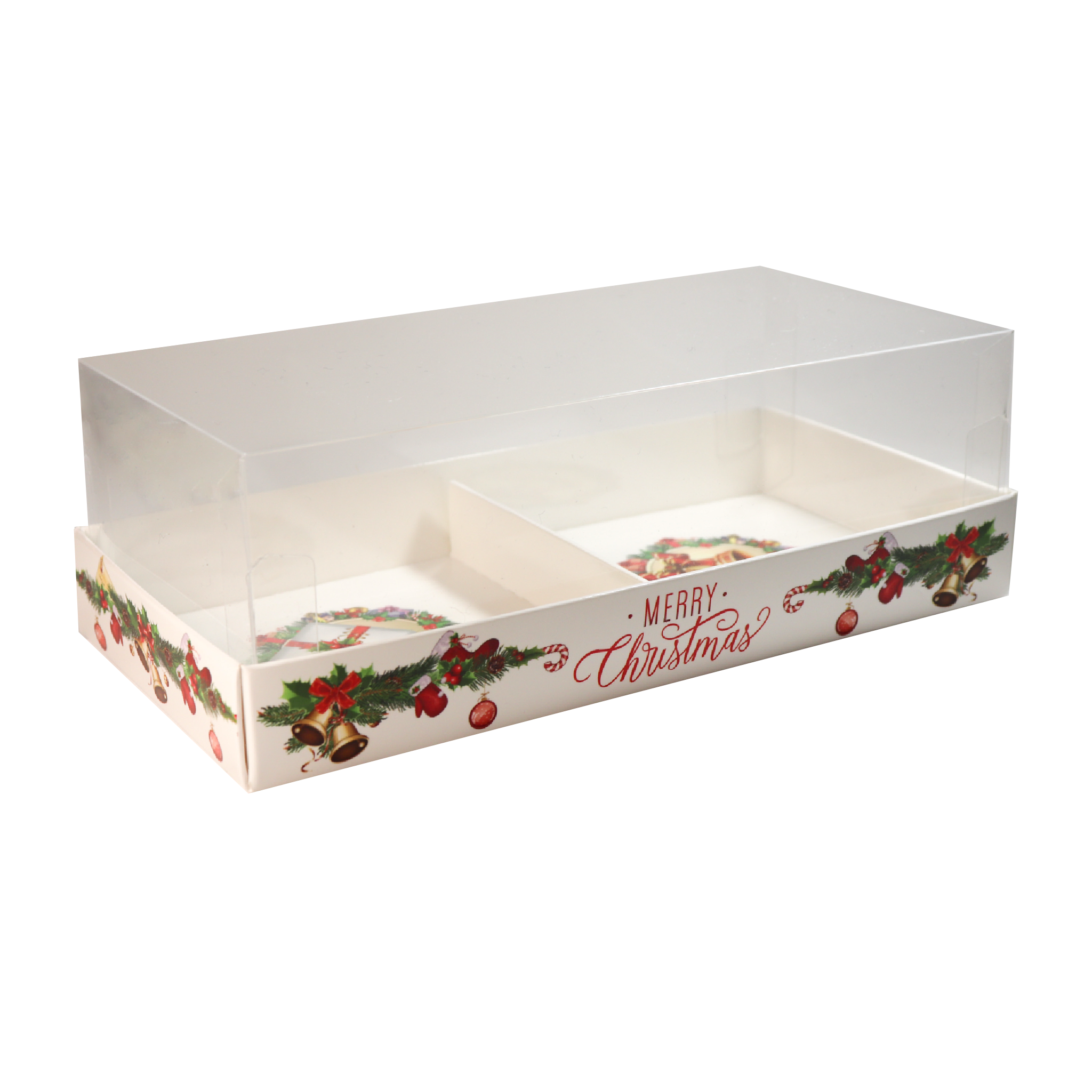 Прямокутна коробка для мусових тістечок зі вставкою на 2 штуки з пластиковою кришкою 17.5х8.5х6 см