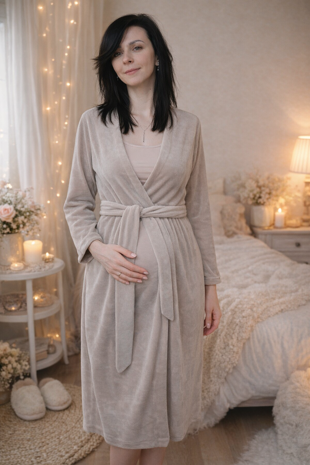 Халат жіночий з бавовняного велюру для вагітних та годування