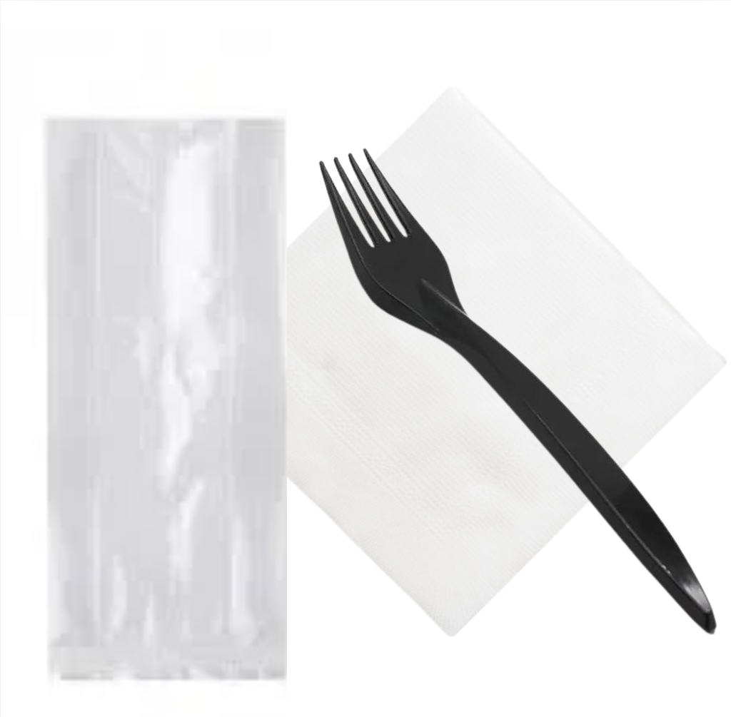 Набір приладів (виделка преміум чорна+серветка) в індивідуальній упаковці № 33, упаковка 100 шт.