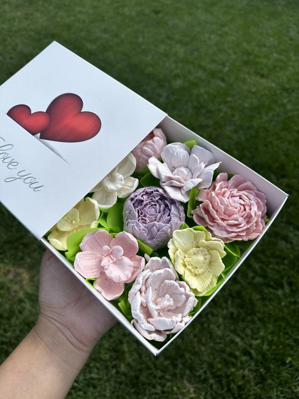 Коробка зефірних квітів I love you