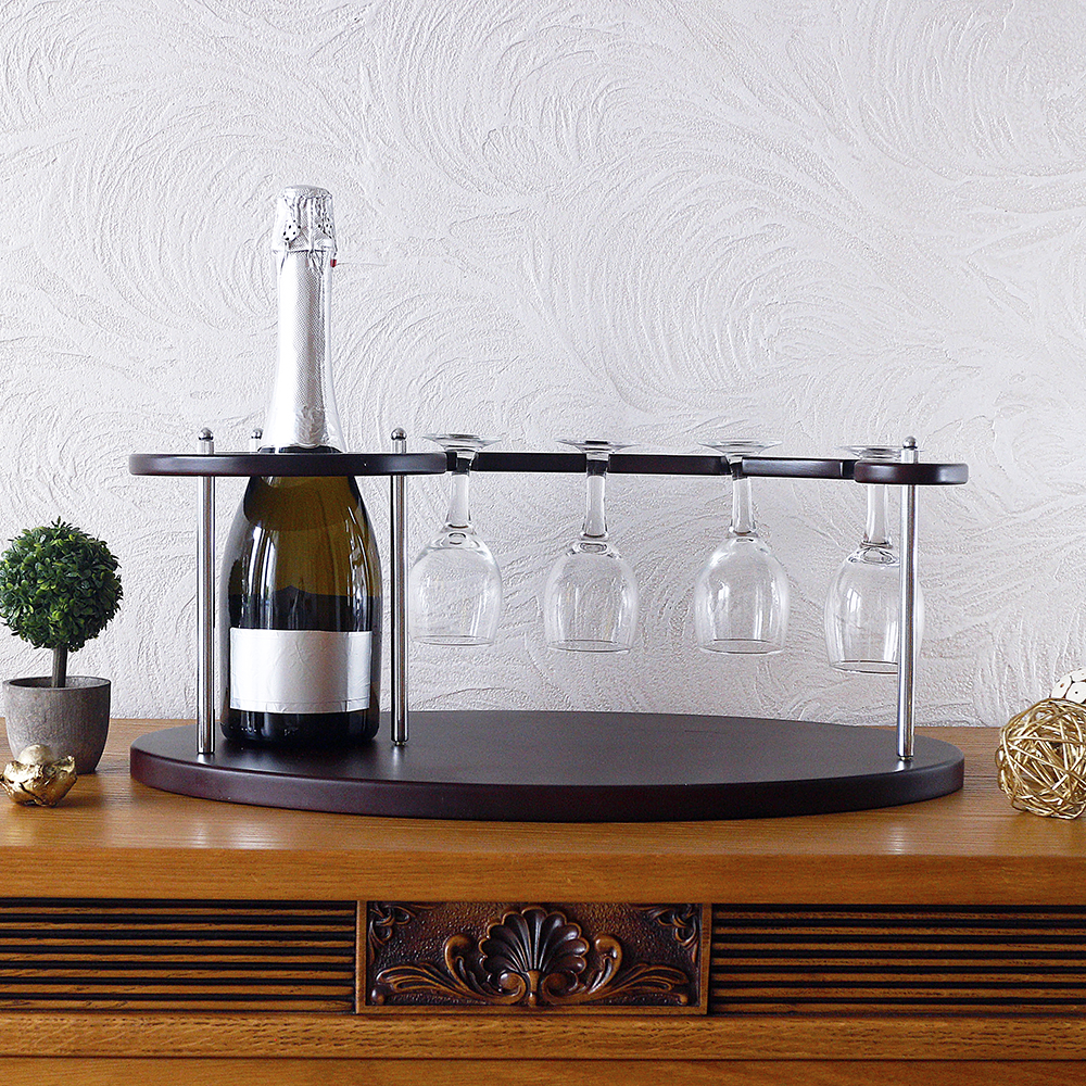 Підставка на одну пляшку та 4 келихи дерев`яна, SS07267