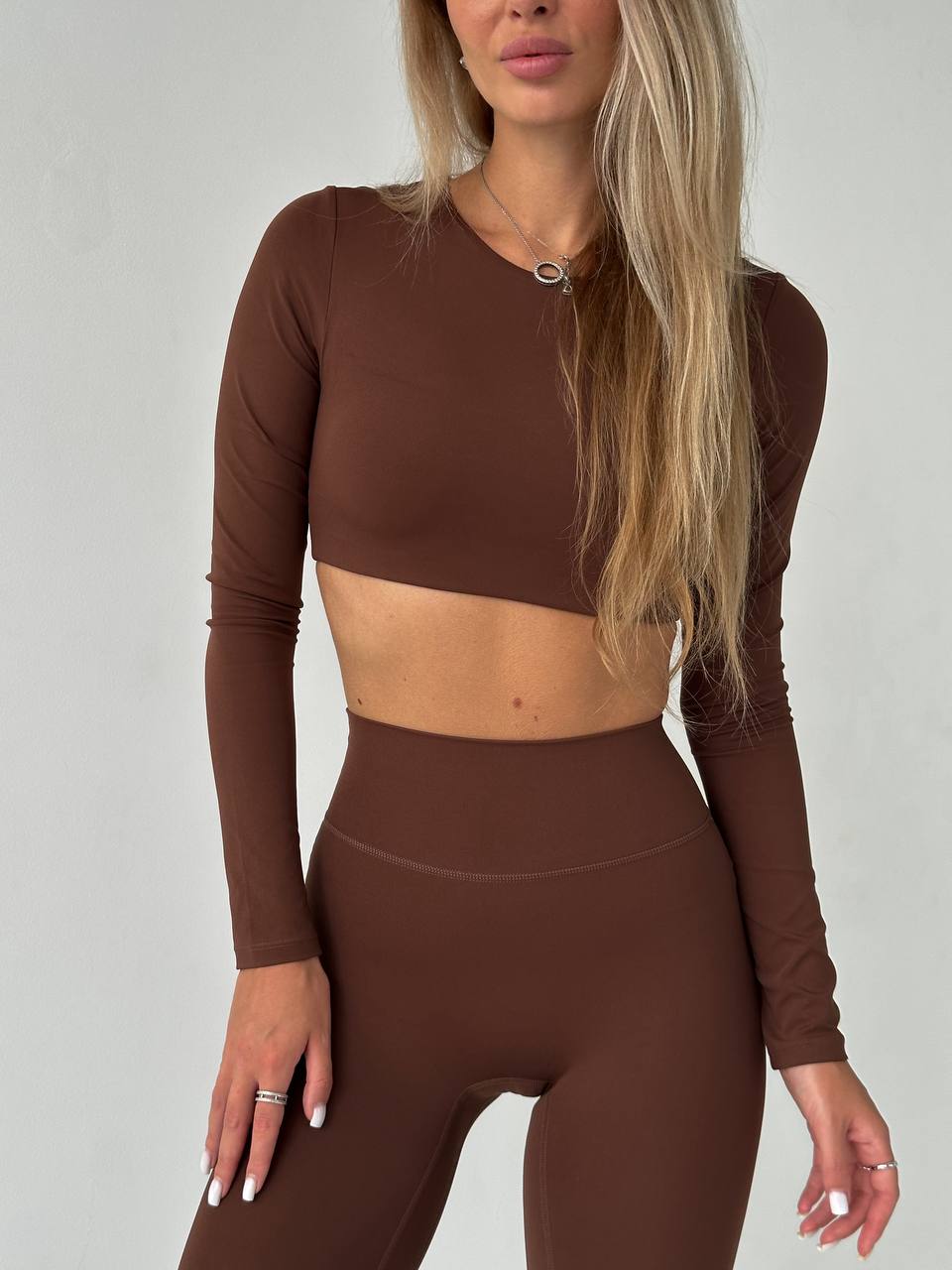 Комплект Преміум якість кроп топ із довгим рукавом та легінси без Пуш ап в 4 кольорах