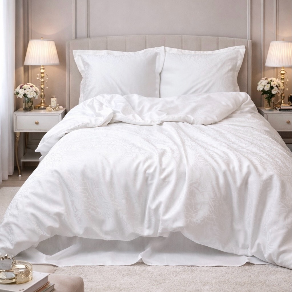 Постільна білизна з сатину-жакард, колір White Elegent