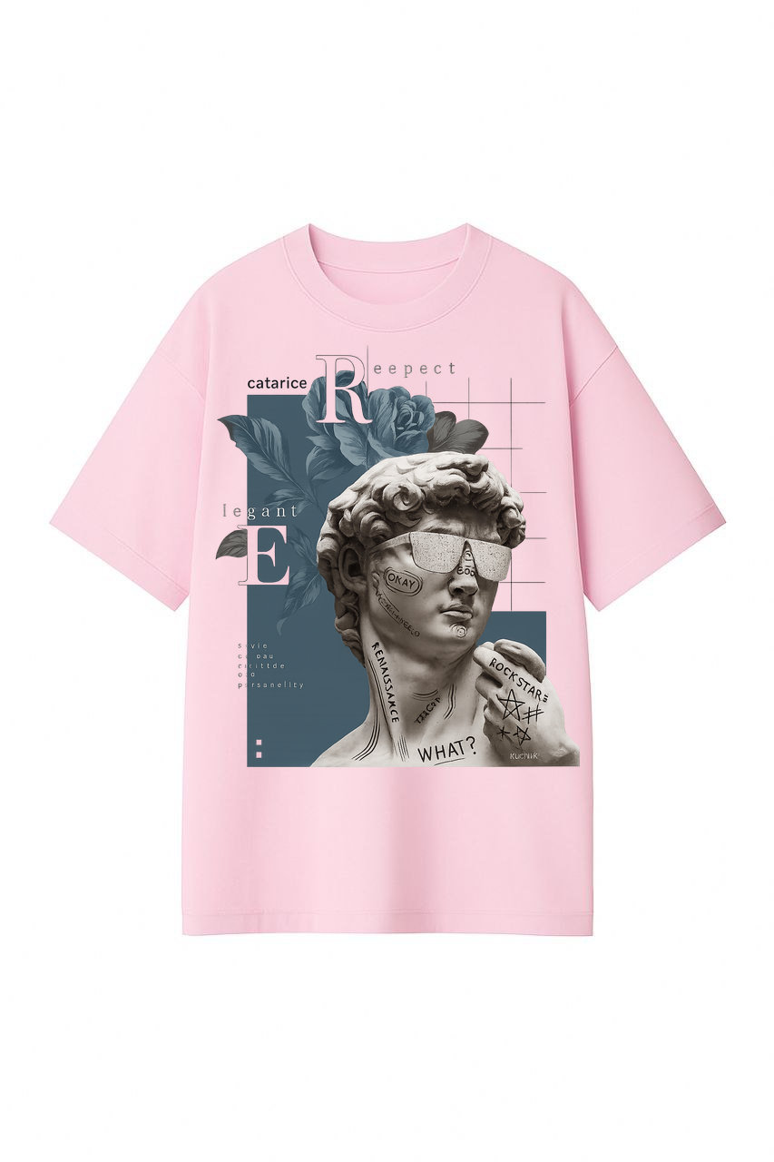 ФУТБОЛКА РОЖЕВА ОВЕРСАЙЗ З ПРИНТОМ "ЕЛЕГАНТ"