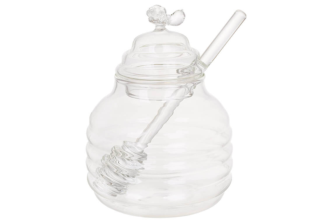 Медівниця скляна з ложкою 400мл