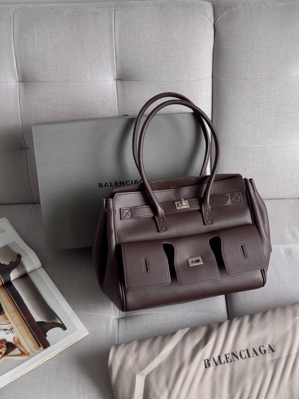 Balenciaga Bel Air Tote Bag Brown/Silver
