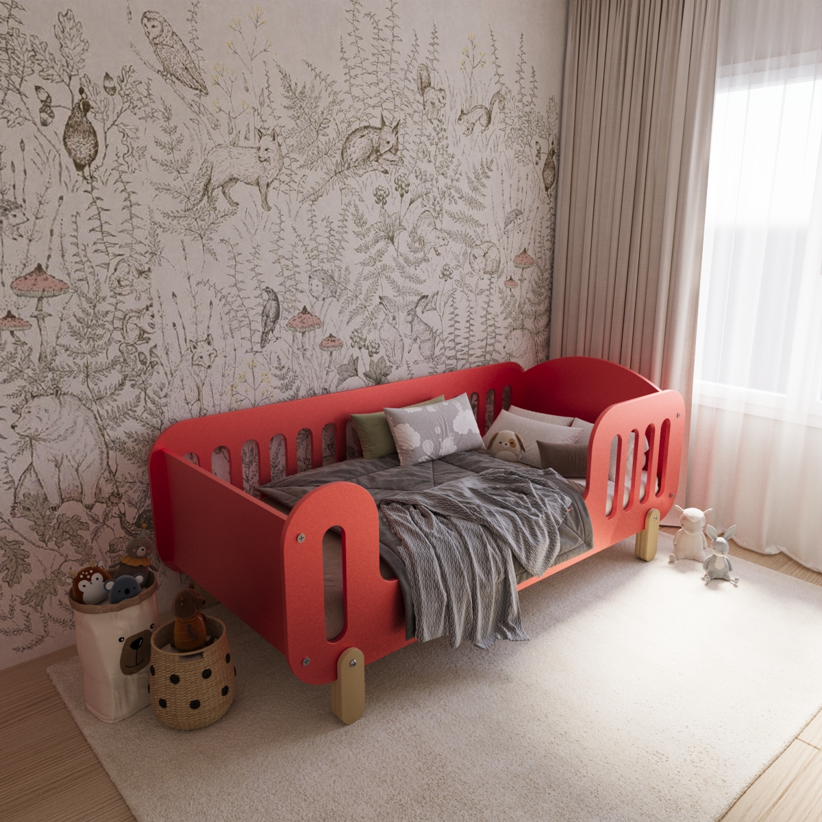 Дитяче ліжко дизайнерське Монтессорі Брунька 190×90 см - Коралове