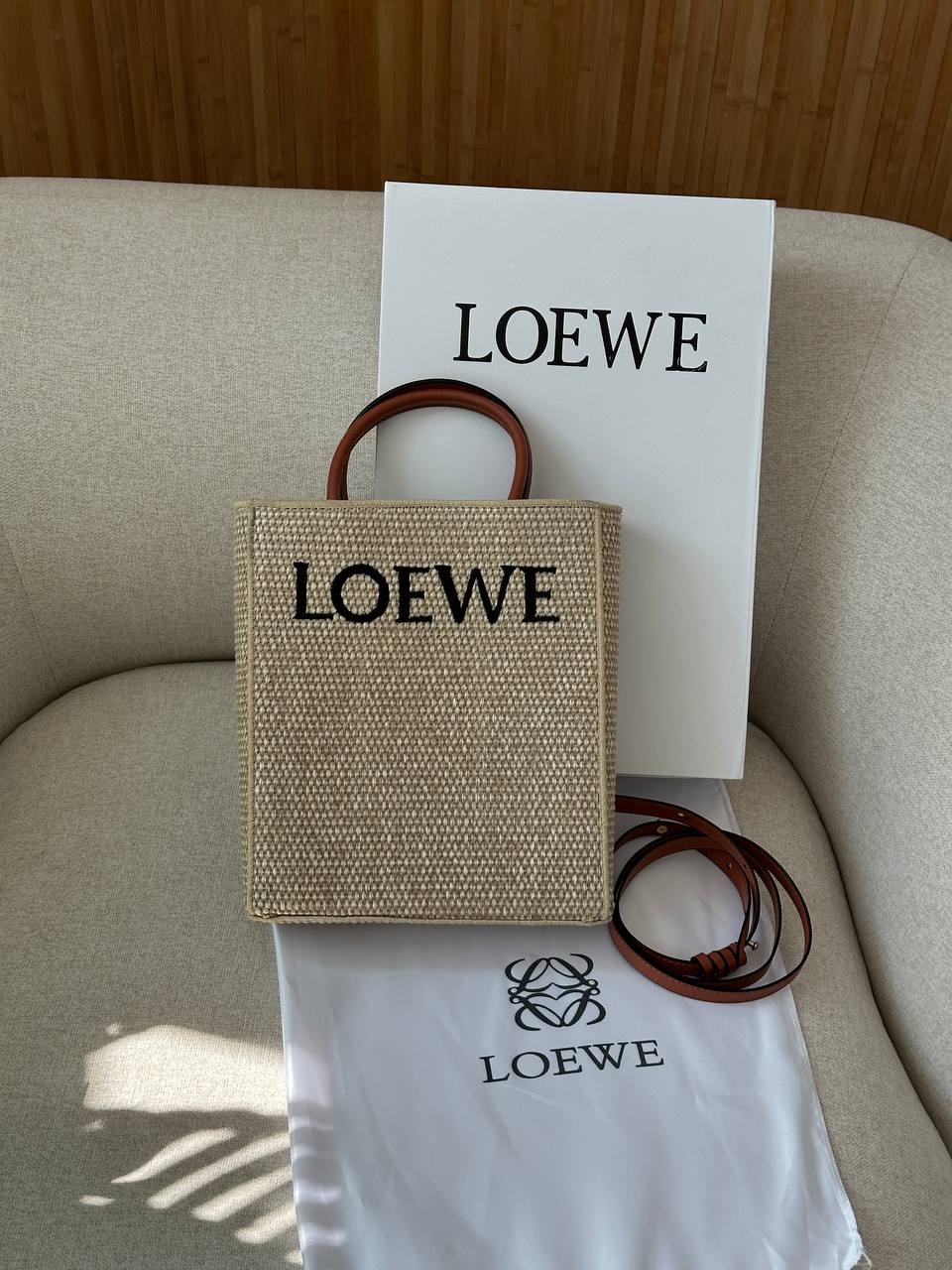 Loewe Leather Trimmed Raffia Tote Bag