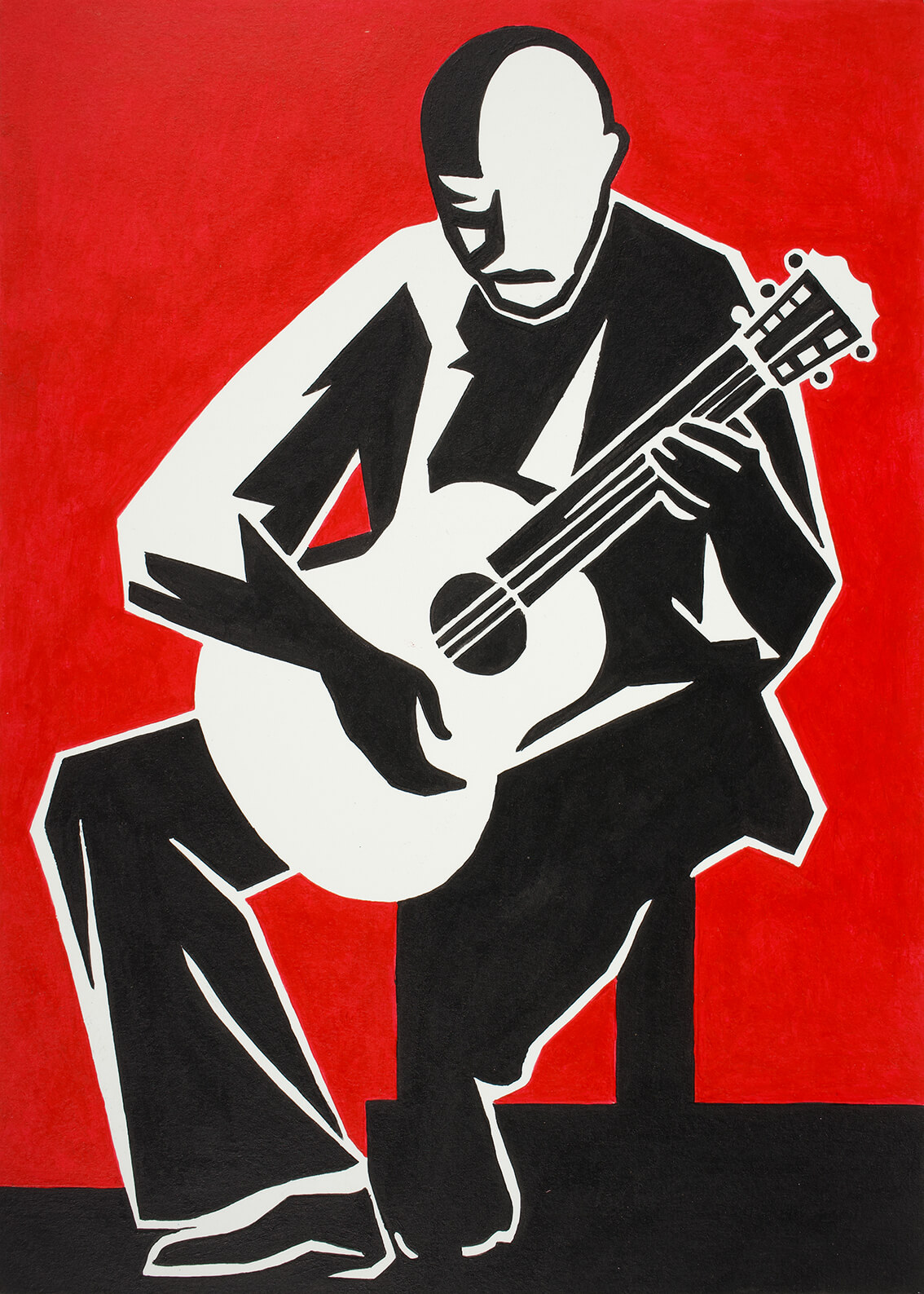 Guitarist, A4 29,7x21 cm, original acrylic painting on paper