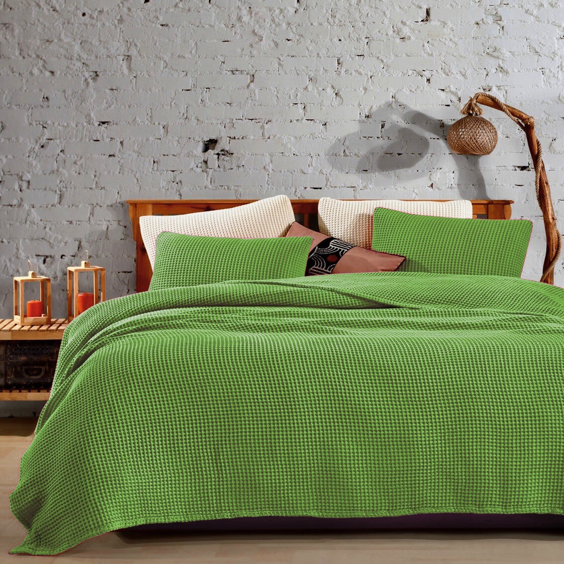 Вафельний плед-покривало піке, колір Фісташка