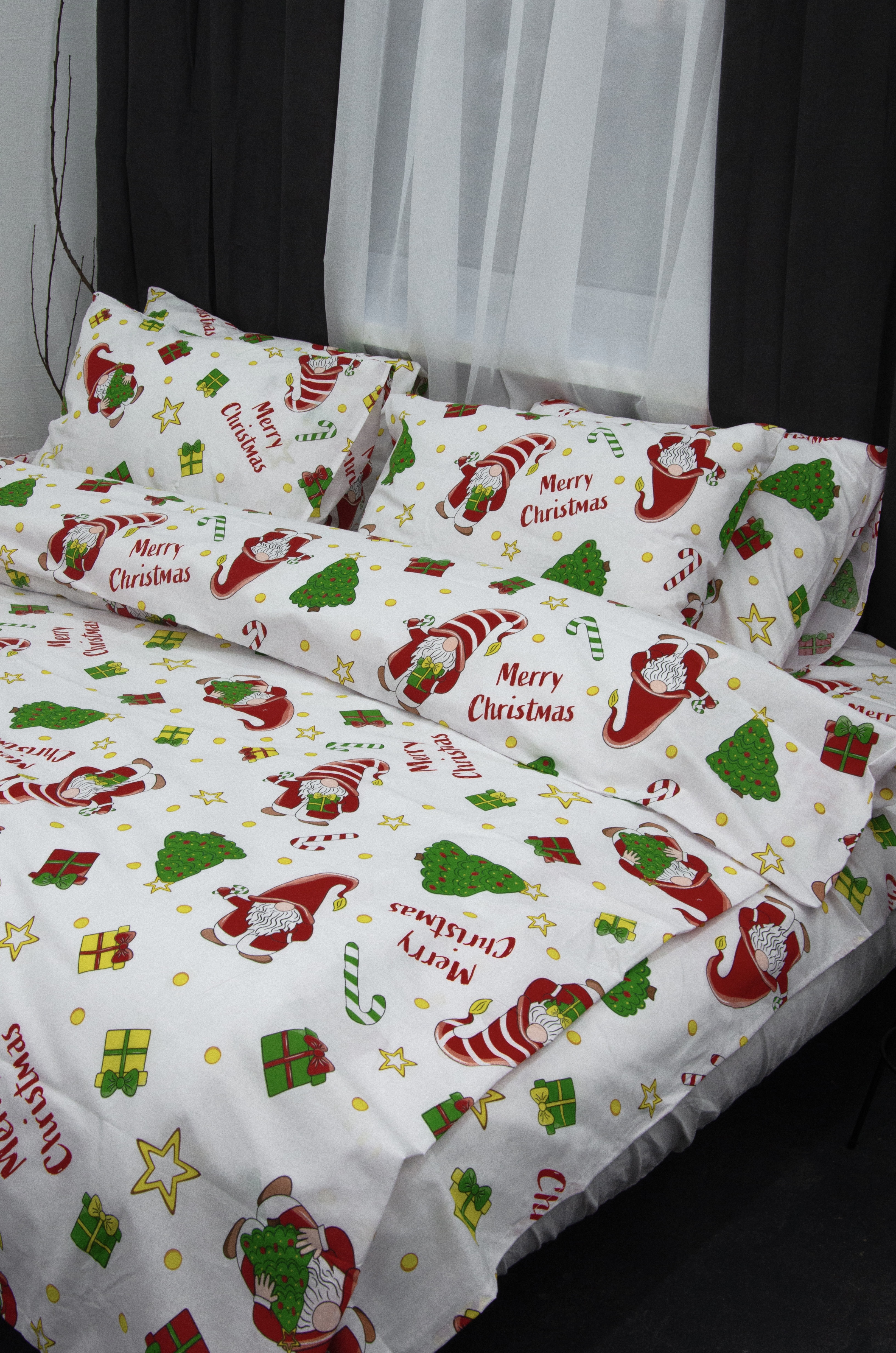 Постільний комплект Матова 100% бавовна Маленьки Санти