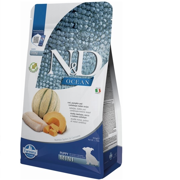 Фарміна дог сух N&D Grain Free OCEAN COD, PUMPKIN & CANTALOUPE MELON PUPPY MINI з тріскою та динею 800 gr 38784