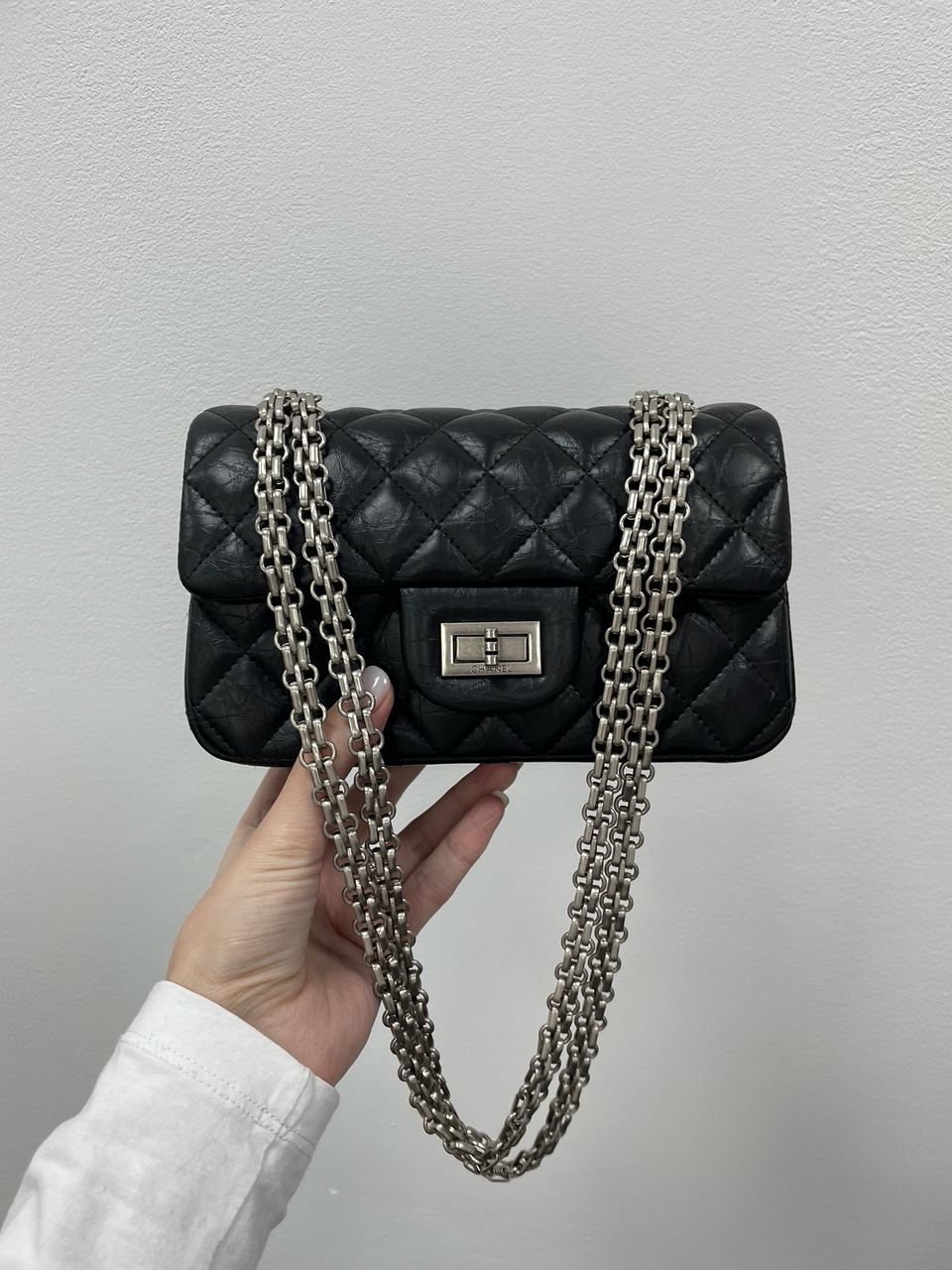 Chanel 2.55 Reissue Double Flap Leather Bag Black/Silver