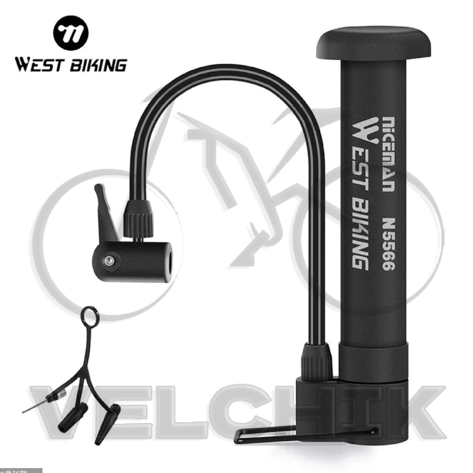 Велосипедний насос West Biking (портативний, 80 PSI)