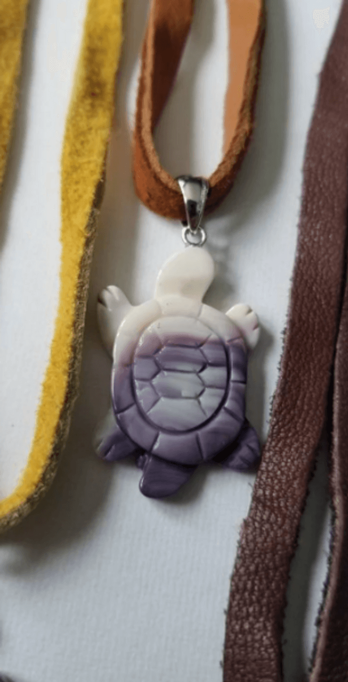 Wampum Turtle Pendant on Buckskin