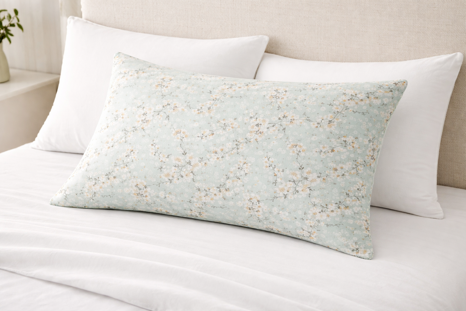 Наволочка ранфорс принт "Букети дрібних  квітів на зеленому"