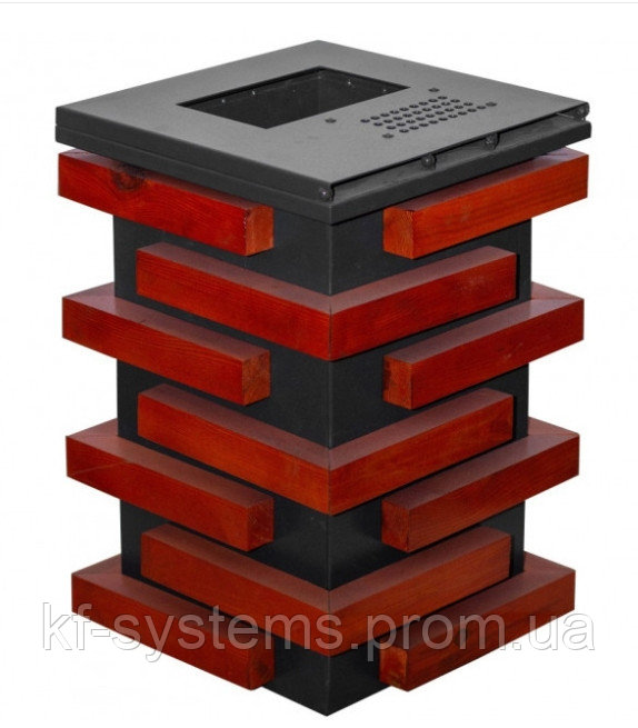 Уличная урна для мусора разных фракций KF-Systems металлическая с деревянным декором 60 л 40х40х60 см Черно-красная