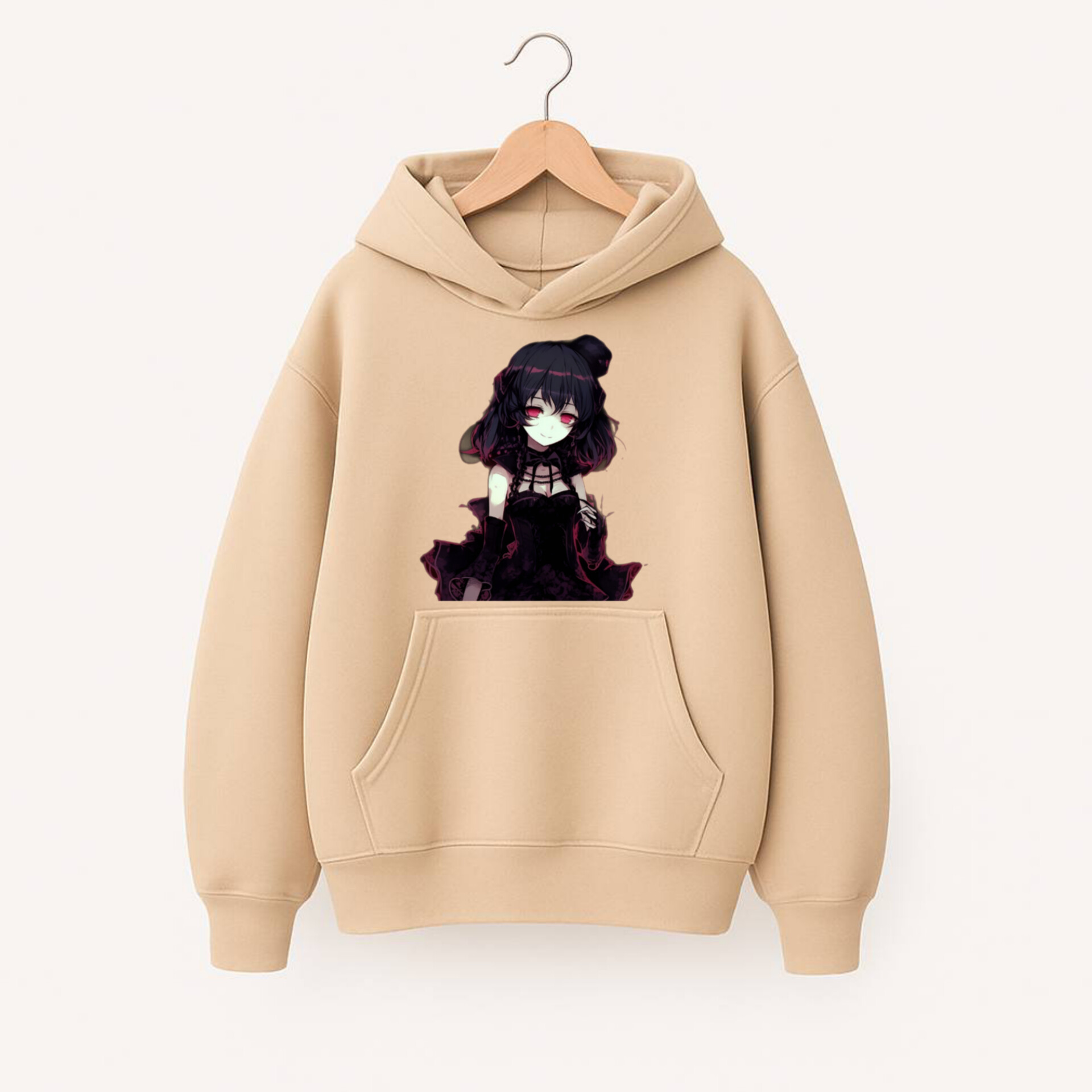 ХУДІ ОВЕРСАЙЗ БЕЖ   З ПРИНТОМ "АНІМЕ ДІВЧИНКА 1"