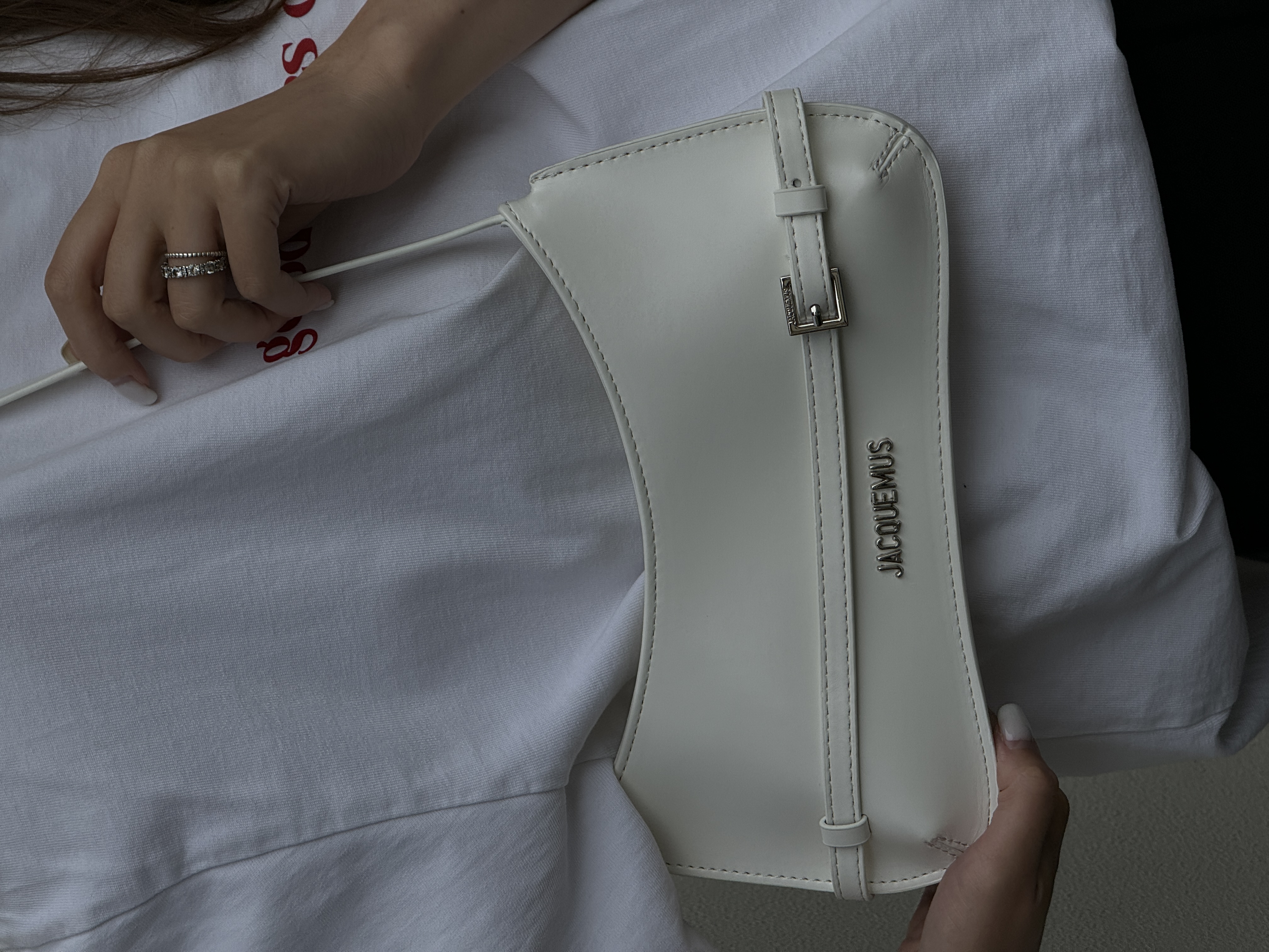Jacquemus Le Bisou Ceinture Leather Shoulder Bag in White