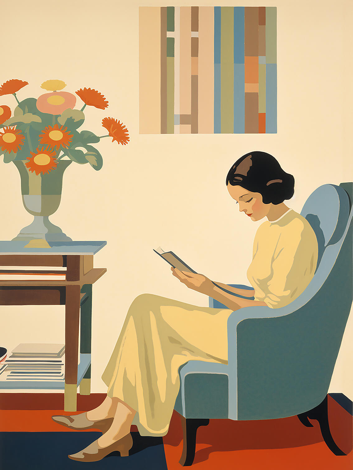 Reading a book, 60x80 cm, original acrylic painting on canvas