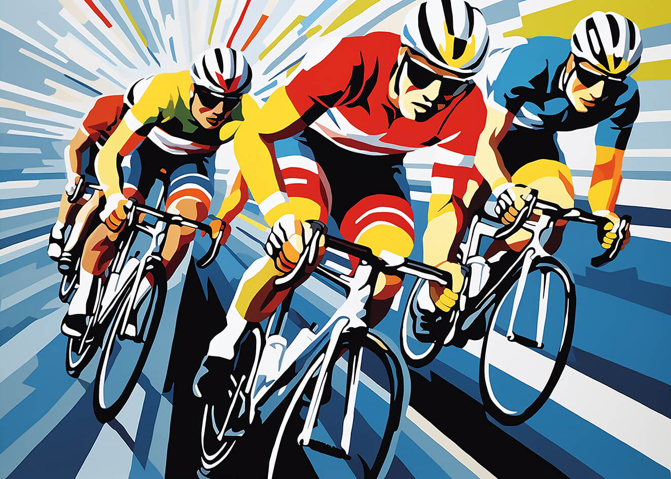 Bicycle race, 50x70 cm, original acrylic painting on canvas