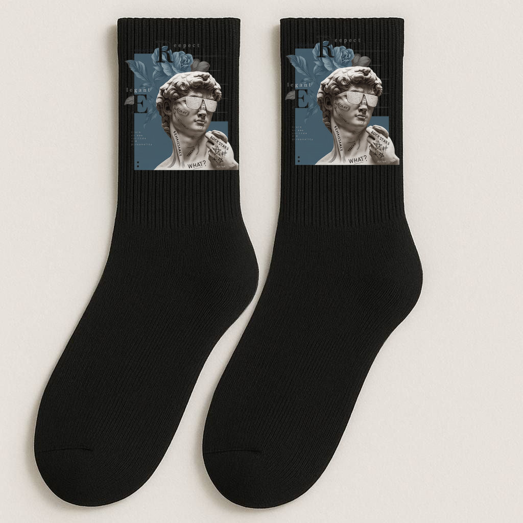 ШКАРПЕТКИ ВИСОКА РЕЗИНКА ДОРОСЛІ ЧОРНІ З ПРИНТОМ "ЕЛЕГАНТ"