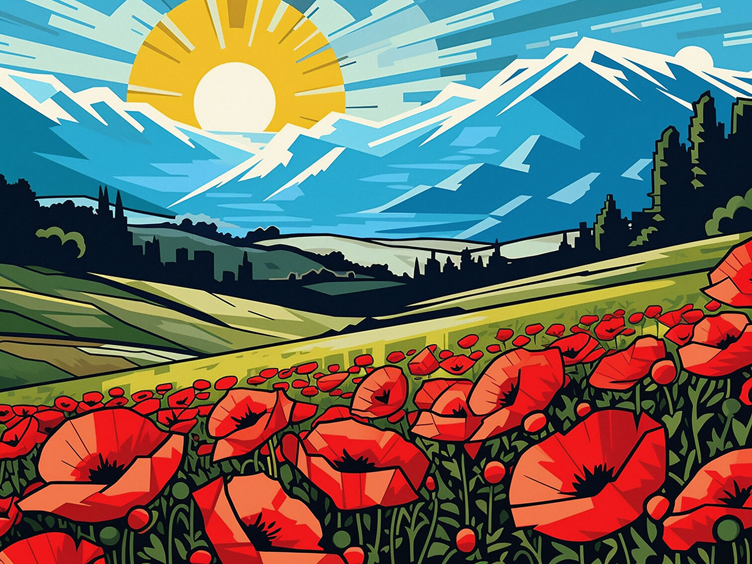 Poppies in the mountains, 60x80 cm, original acrylic painting on canvas