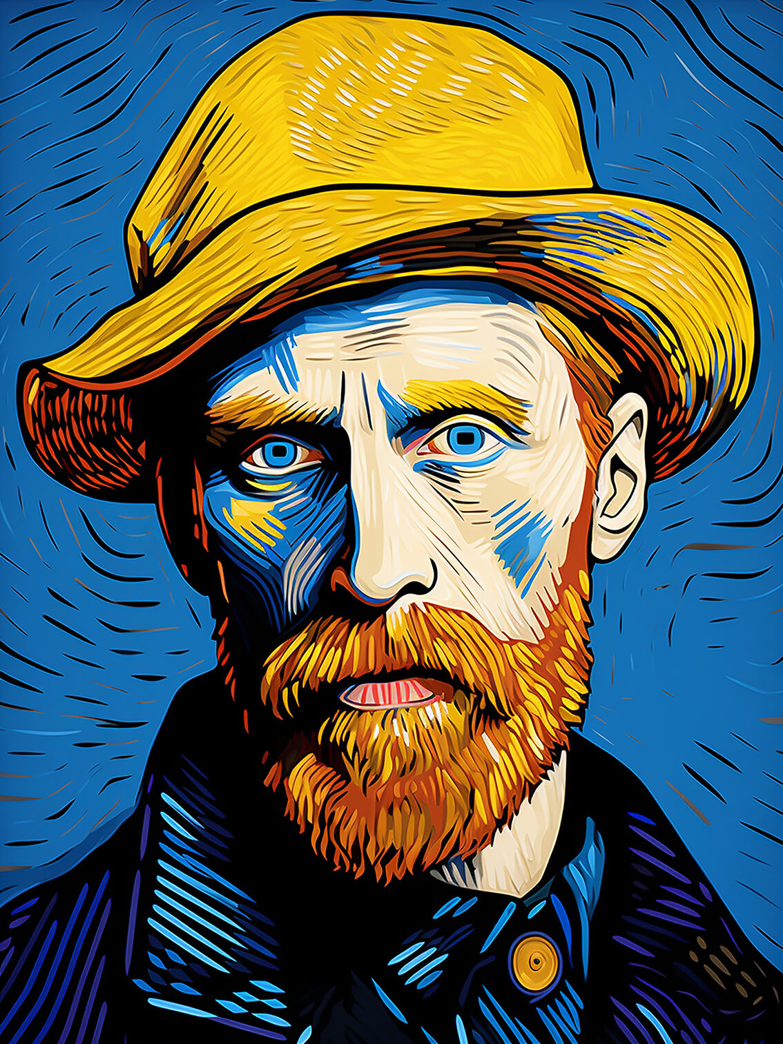 Portrait of Van Gogh, 80x60 cm, original acrylic painting on canvas