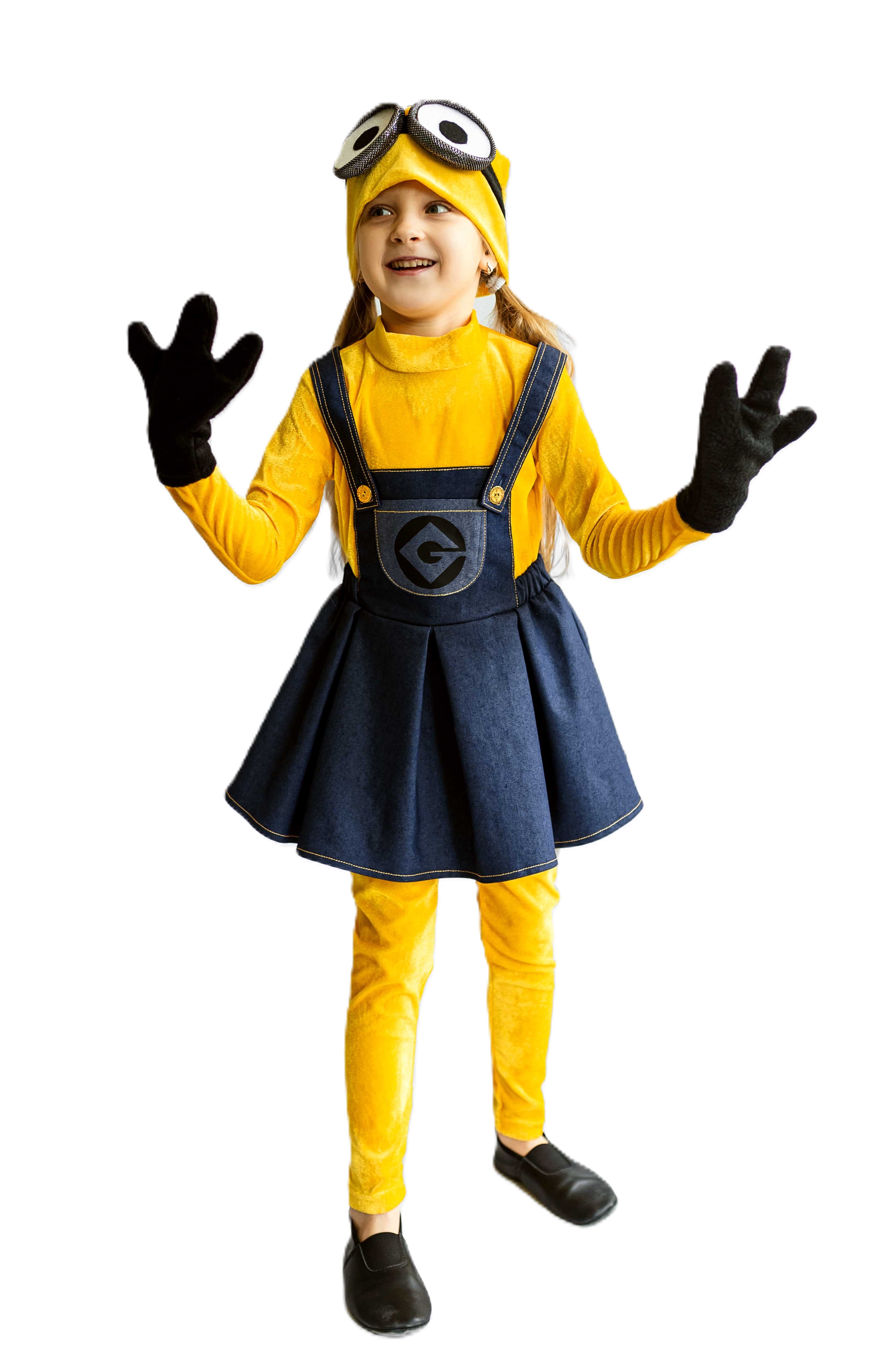 Girls Minion Costume – Dress, Hat, Gloves & Leggings by Sashka (Size 3T–8)