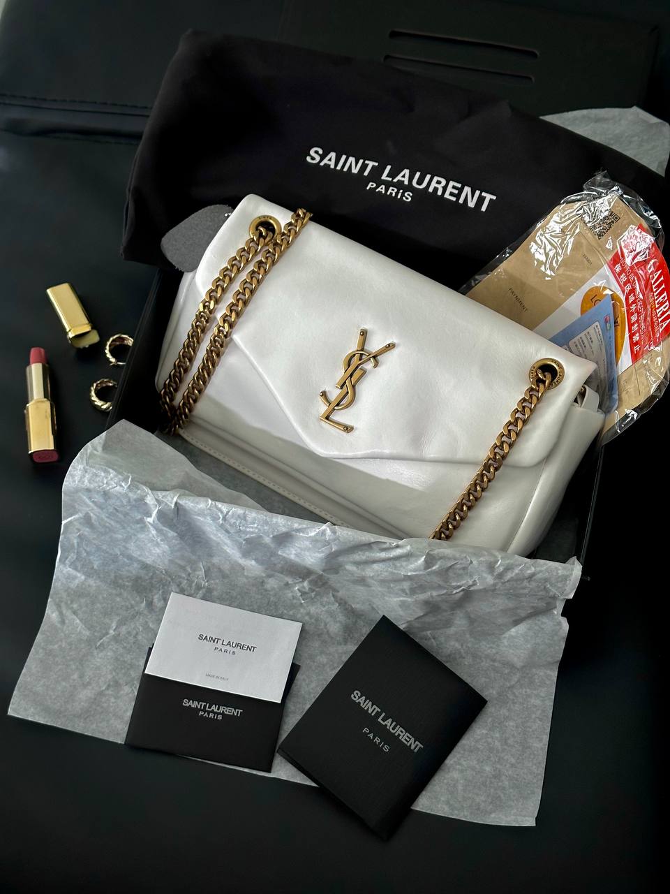 Yves Saint Laurent Calypso In Plunged Lambskin Whit