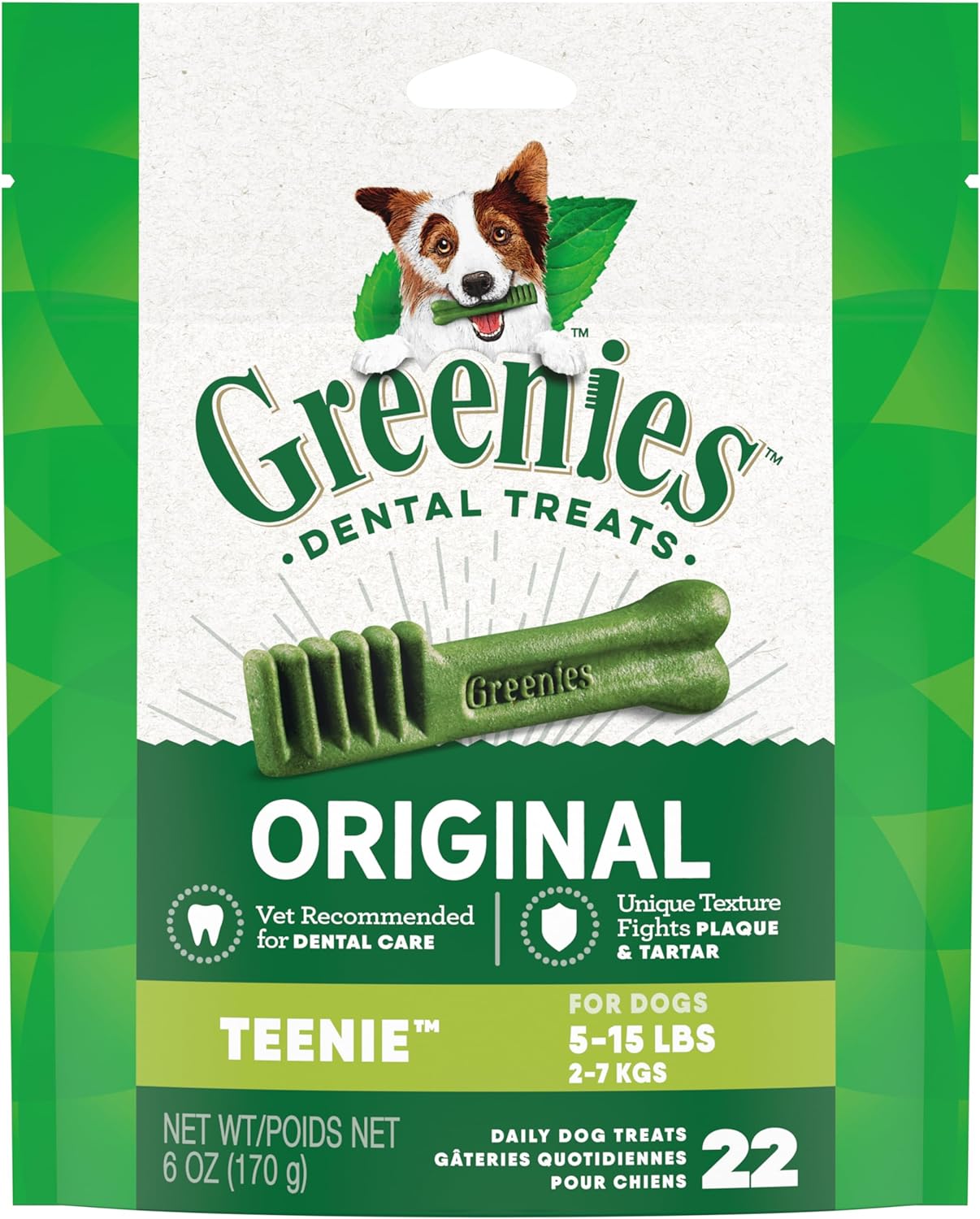 Greenies Original Teenie Natural Dental Care Dog Treats, 6 oz. Pack (22 Treats)