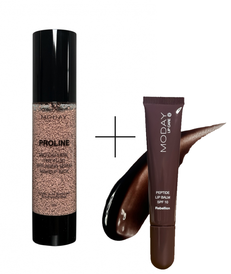 Мікросферичний тінт-флюїд для макіяжу MODAY Microsphere Tint-fluid на основі аргініну та екстракту гіркого апельсину № 034, натуральний. 50 m +  🎁 - Бальзам для губ MODAY Rebellion Peptides Lips на основі пептидних комплекс
