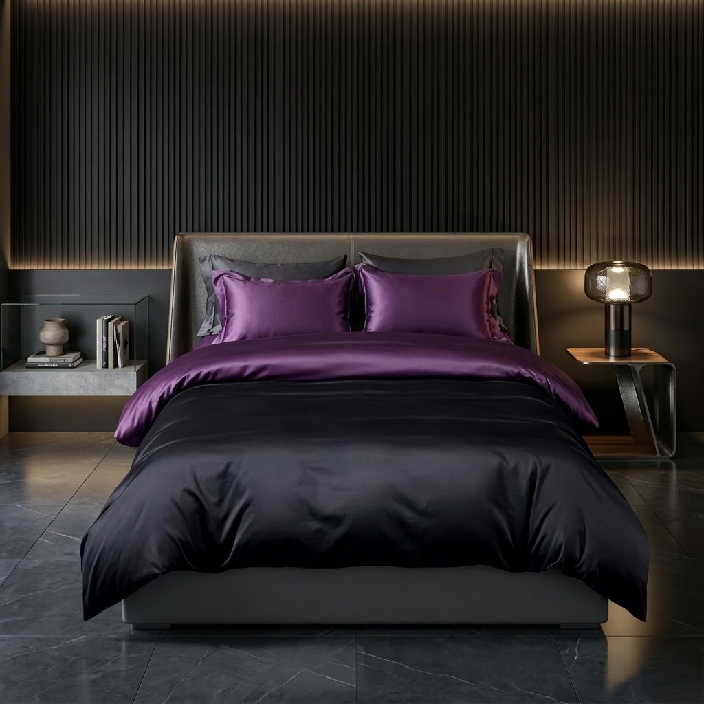 Постільна білизна з сатину, колір Violet & Black