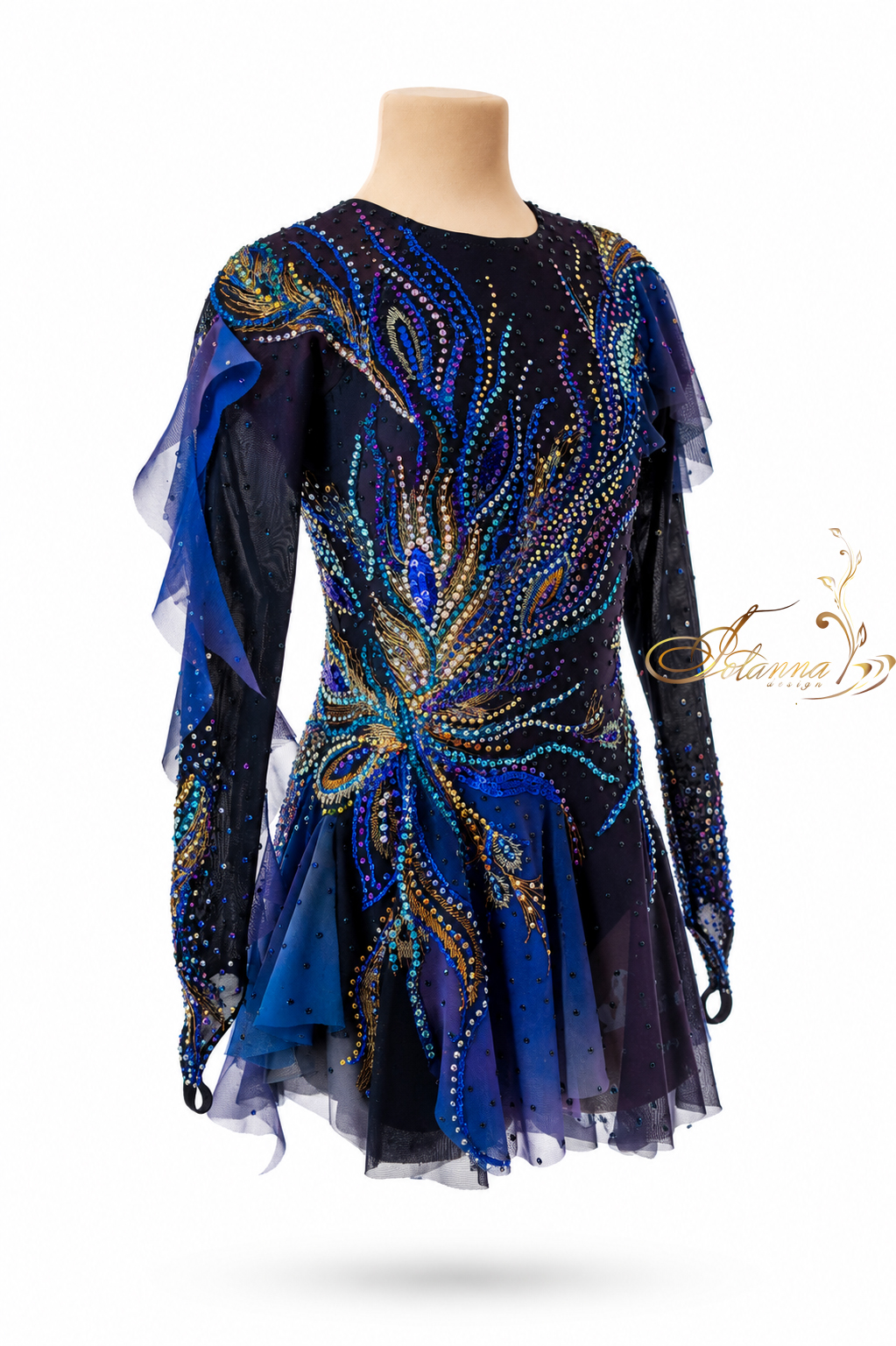 Blue peacock Figure Skating Dress