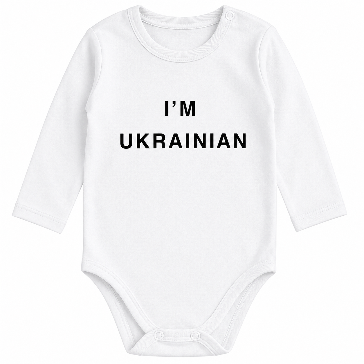 Патріотичний дитячий боді з вишивкою I’M UKRAINIAN з довгим рукавом — білий або чорний