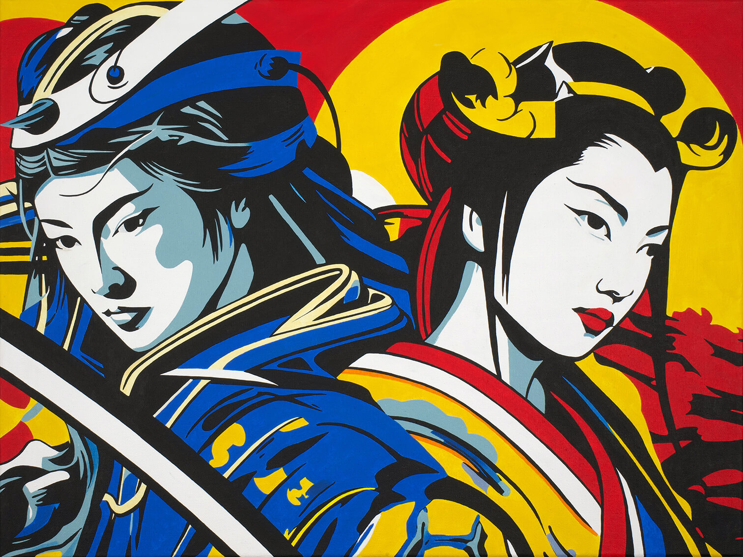 Samurai and Geisha, 60x80 cm, original painting on canvas