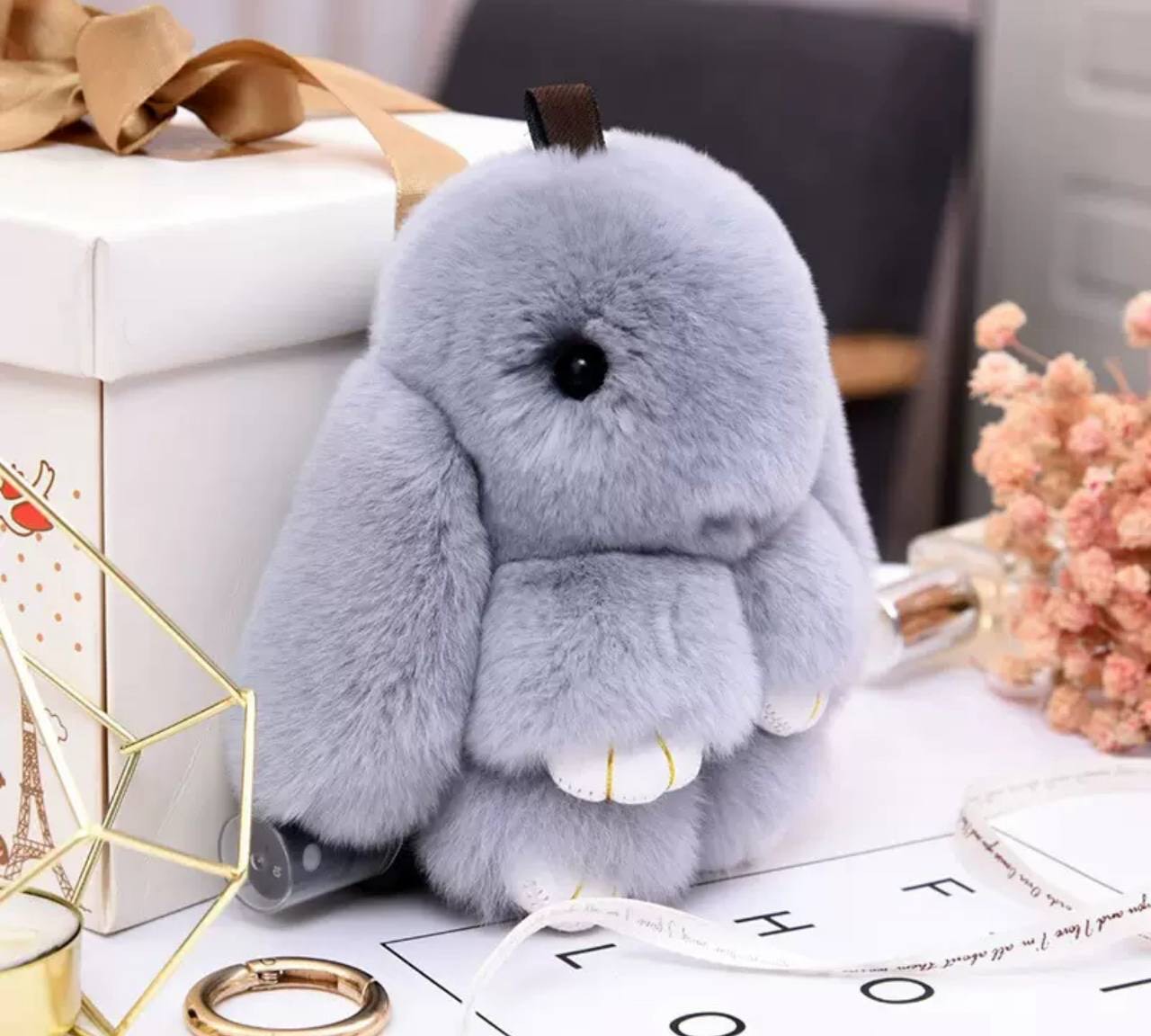 Брелок іграшка пухнастий зайчик, сірий