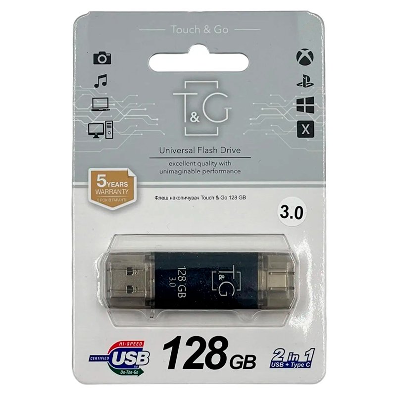 USB 3.0 флеш накопичувач T&G Star 009 128Gb USB-A/Type-C Black