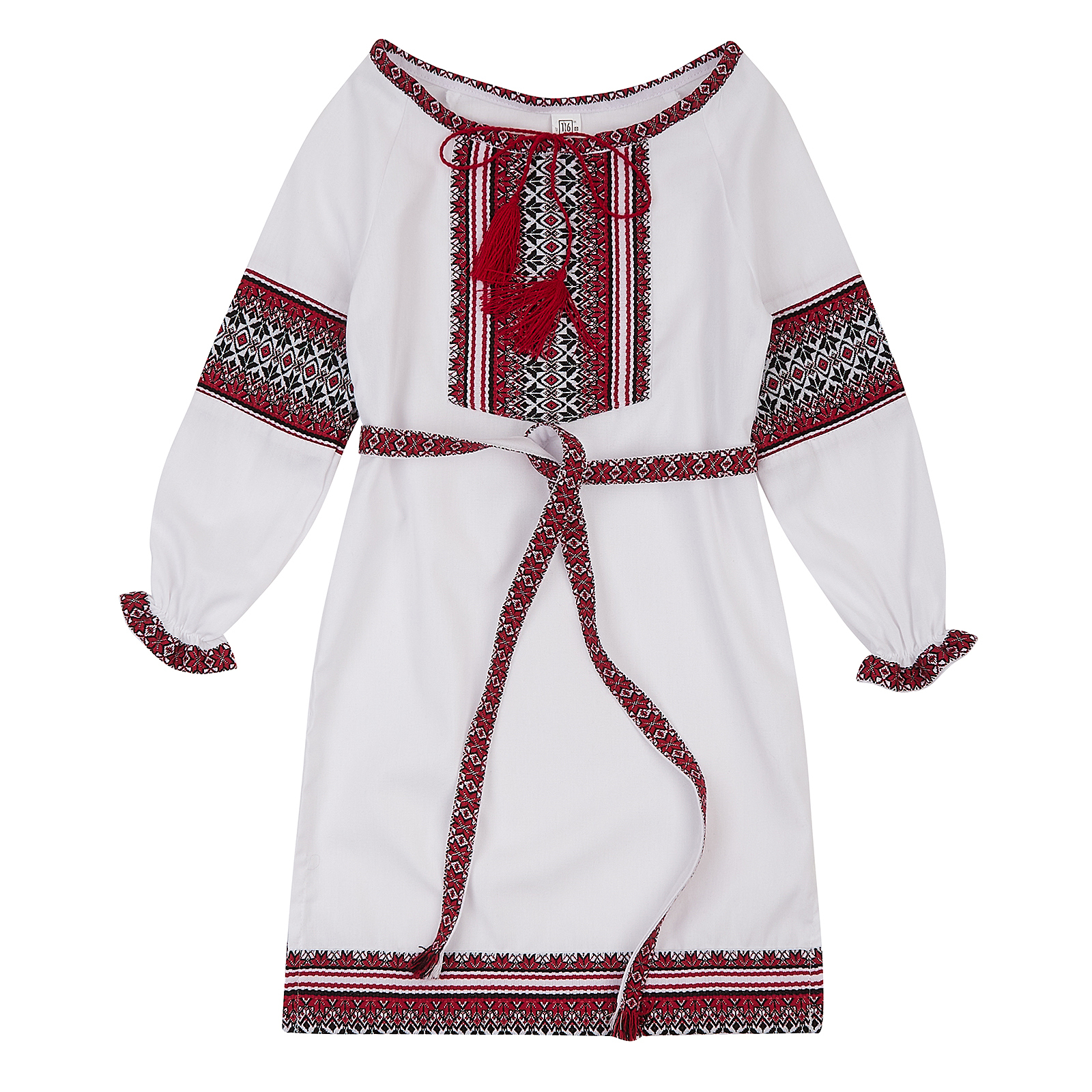 Сукня для дівчинки оформлена червоним орнаментом