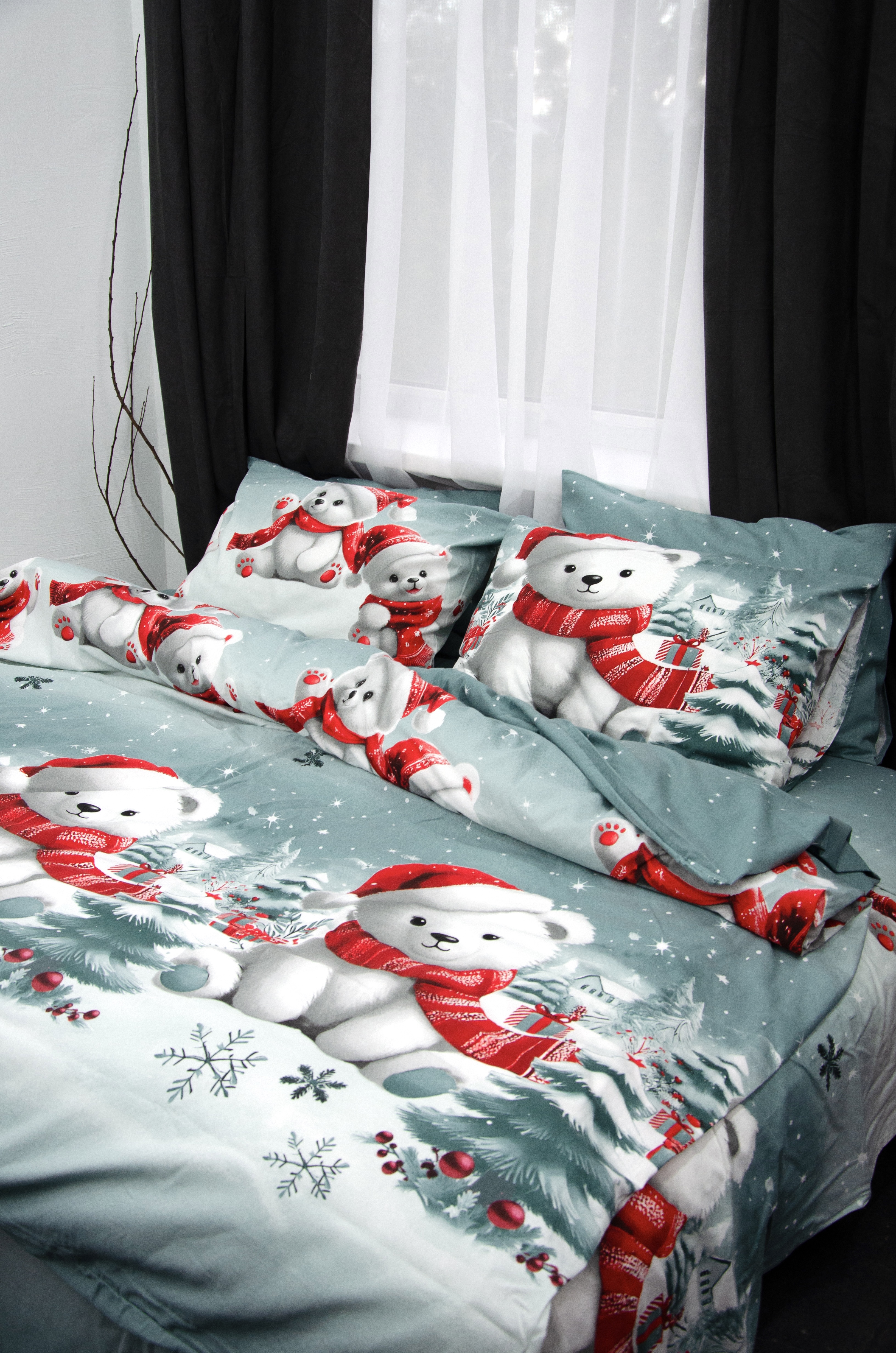 Постільний комплект Матова 100% бавовна Білі ведмеді