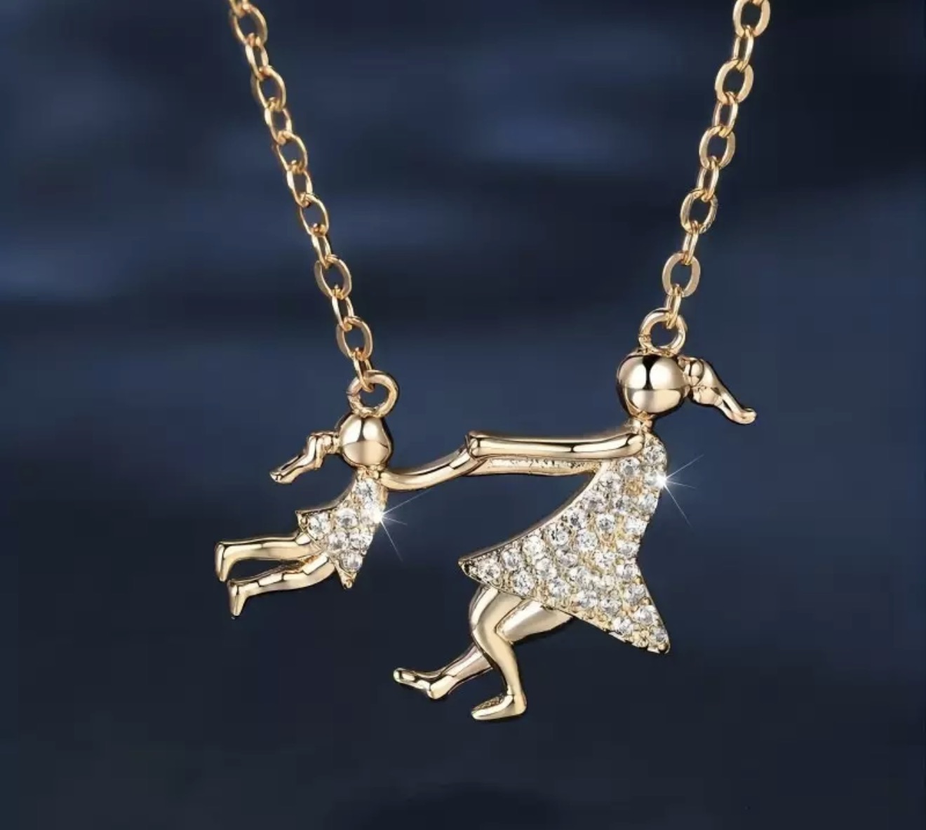 Кулон Мама та донька, ланцюжок з підвіскою, подарунок для мами, подарунок для доньки, з золотистим оздобленням