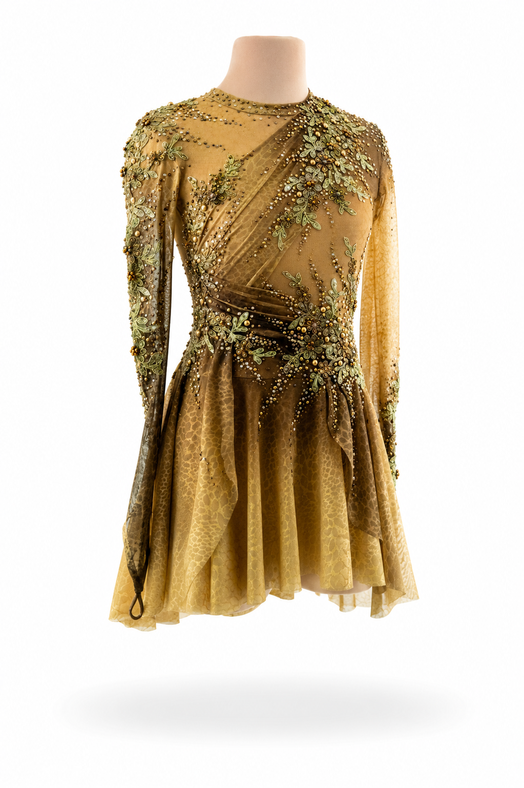 Gold Luxury Figure Skating Dress, Brown Crystal Ice Skating Dress, Custom Competition Skate Costume, Rhinestone Skating Dress for Women