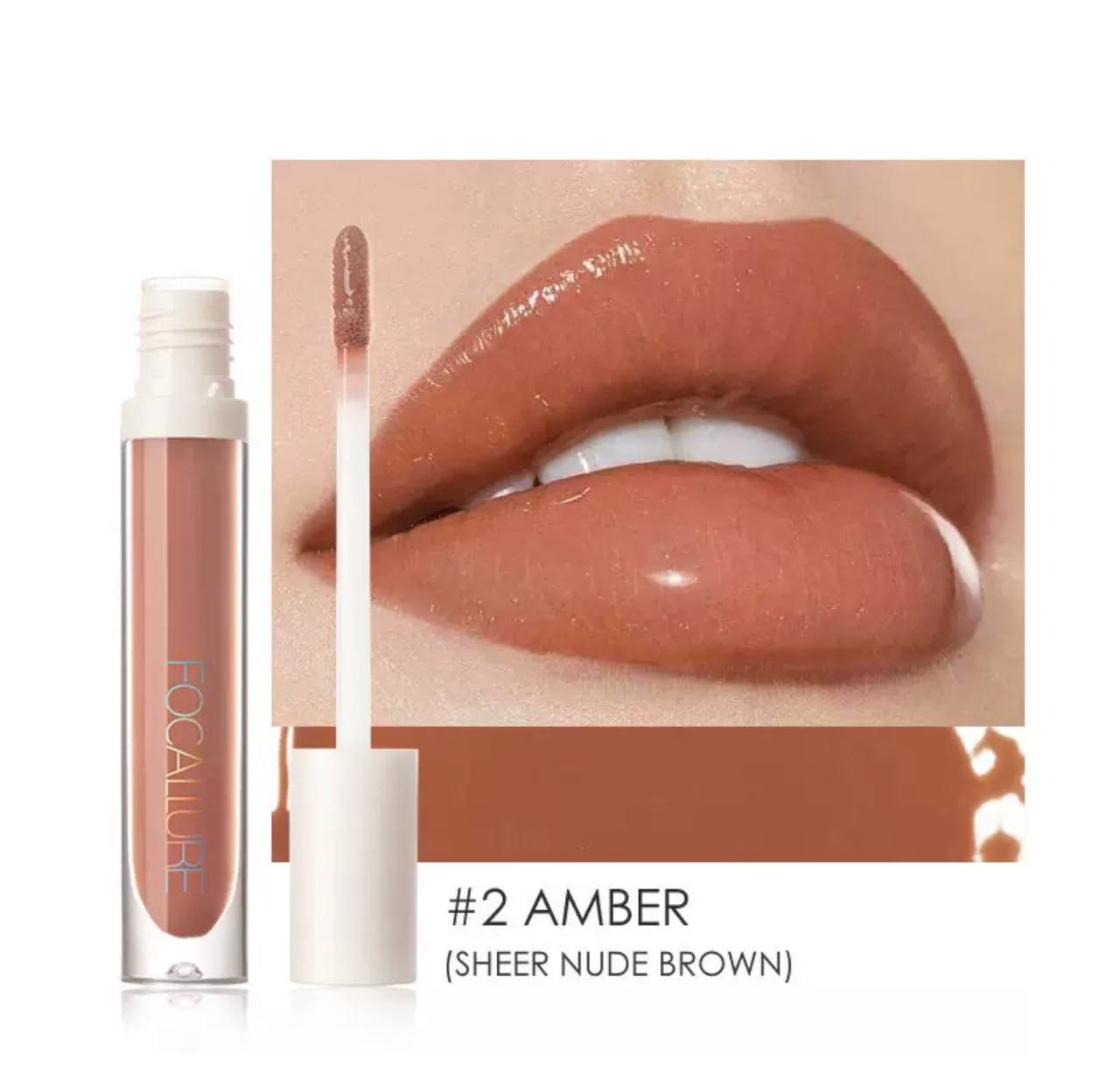 Блиск для губ Focallure Plumpmax High Shine Lip Glow у відтінку №2 Amber (Sheer Nude Brown)