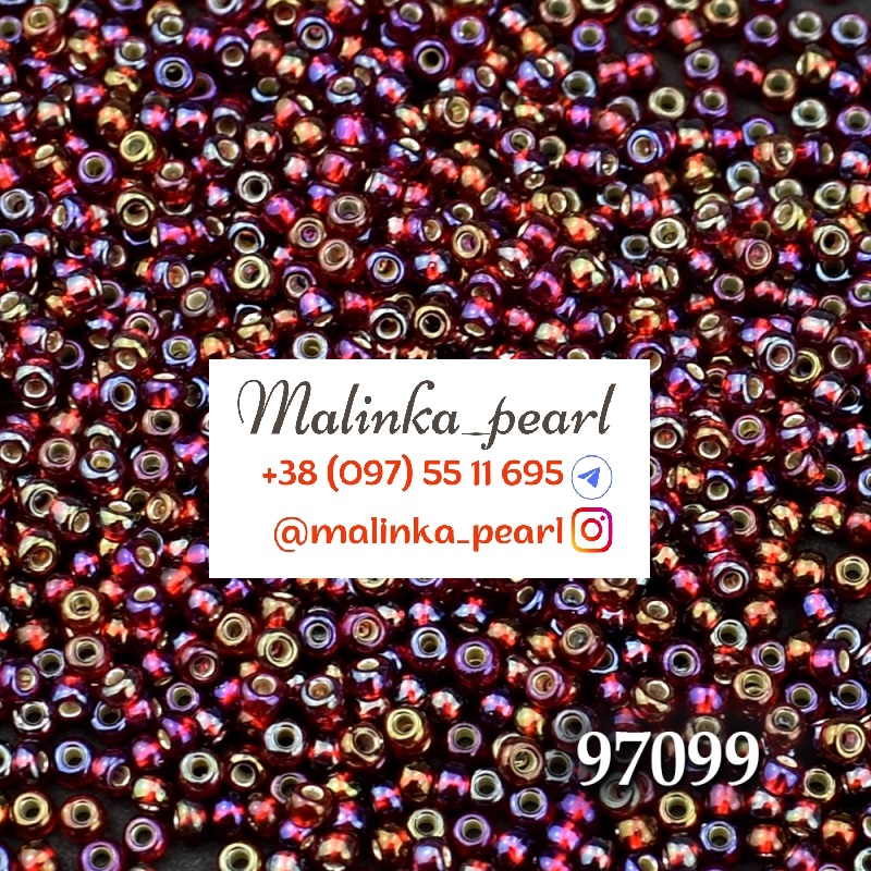 Бісер бордовий, райдужний, прозорий з блискучим квадратним срібним отвором