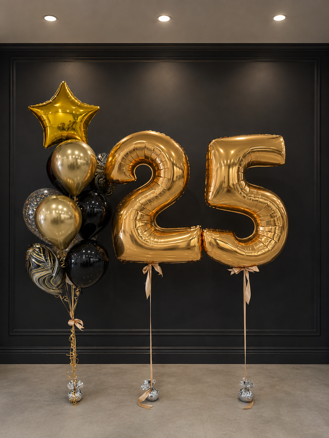 25th Birthday Balloon Bundle – Gold Number Balloons & Luxury Balloon Bouquet