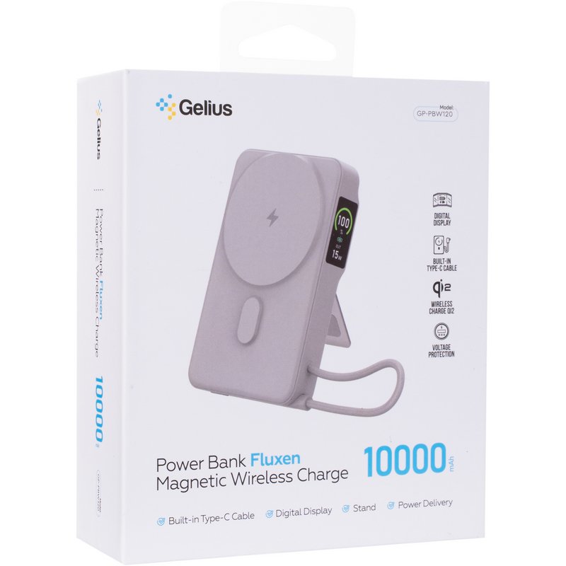 Повербанк з бездротовою зарядкою Gelius Fluxen GP-PBW120 Magnetic Wireless Charge Qi2 15W 10000mAh Grey
