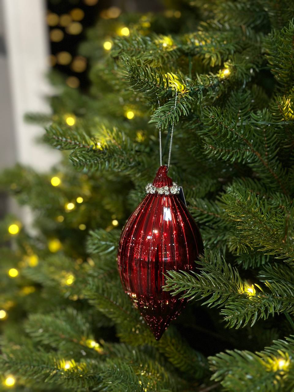 Ялинкова прикраса з декором з каміння, 16 см, колір - глибокий червоний